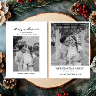 Merry & Married Bow Foto Kerst Passen getrouwd Feestdagenkaart