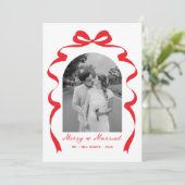 Merry & Married Bow Foto Kerst Passen getrouwd Feestdagenkaart (Staand voorkant)