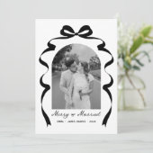 Merry & Married Bow Foto Kerst Passen getrouwd Feestdagenkaart (Staand voorkant)