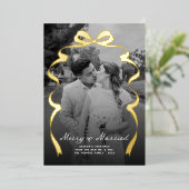 Merry & Married Bow Foto Kerst Passen getrouwd Folie Feestdagenkaart (Staand Voorkant)