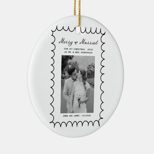 Merry & Married Bow Foto Kerst Passen getrouwd Keramisch Ornament (Rechts)
