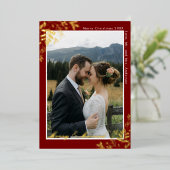 Merry & Married Burgundy & Gold 2 Photo Christmas Folie Feestdagenkaart (Staand Voorkant)