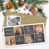Merry & Married Chalkboard 4 Foto Collage Wedding Feestdagenkaart
