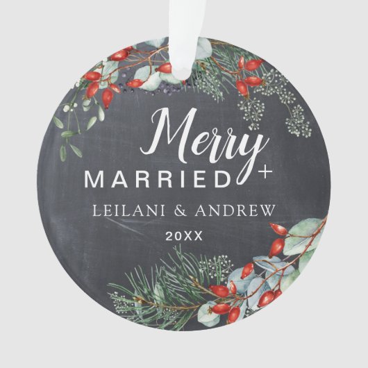 Merry Married Chalkboard Berry Foliage Ornament (voorkant)