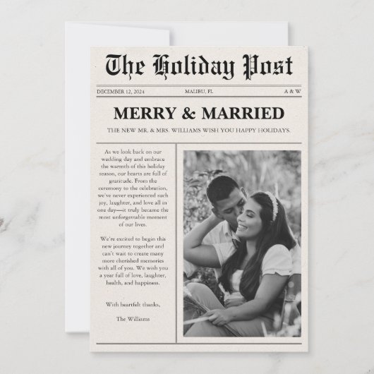 Merry & Married Christmas Nieuwsblad Feestdagenkaart (Voorkant)