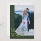 Merry & Married Christmas Pas getrouwd Foto Groen Feestdagenkaart (Voorkant)