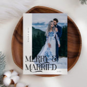 Merry & Married Christmas Pas getrouwd Foto Wit Feestdagenkaart