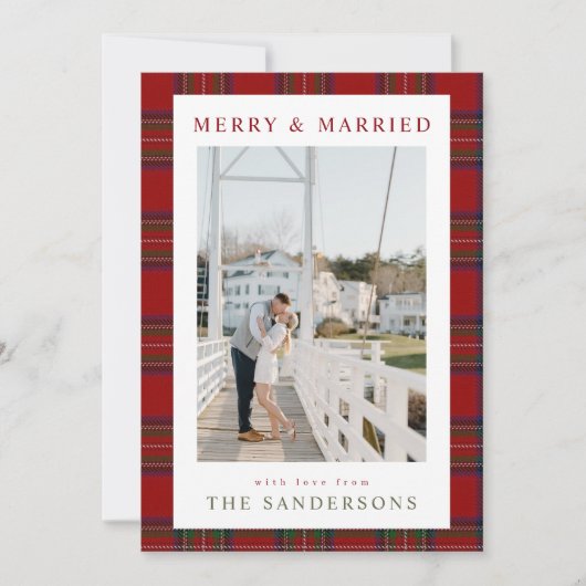 Merry & Married Classic Tartan Holiday Card Feestdagenkaart (Voorkant)