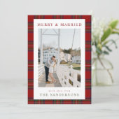 Merry & Married Classic Tartan Holiday Card Feestdagenkaart (Staand voorkant)