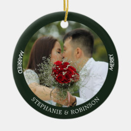 Merry Married Custom Foto Forest Green Keramisch Ornament