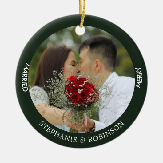 Merry Married Custom Foto Forest Green Keramisch Ornament (Voorkant)