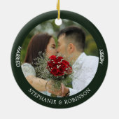 Merry Married Custom Foto Forest Green Keramisch Ornament (Achterkant)