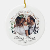 Merry & Married Cutout Lijst 2-Foto 1st Christmas Keramisch Ornament (Voorkant)