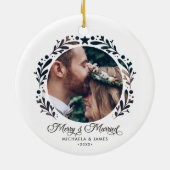 Merry & Married Cutout Lijst 2-Foto 1st Christmas Keramisch Ornament (Achterkant)