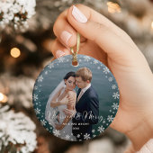 Merry & Married Elegant Script Wedding Photo Ornament