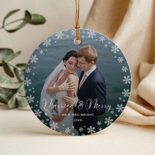 Merry & Married Elegante Script Trouwfoto Ornament