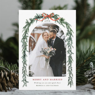 Merry & Married Evergreen Slinger Nieuwgetrouwd Fo Feestdagenkaart