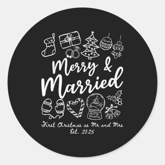 Merry Married First Christmas As Mr And Mrs 2025 N Ronde Sticker (Voorkant)