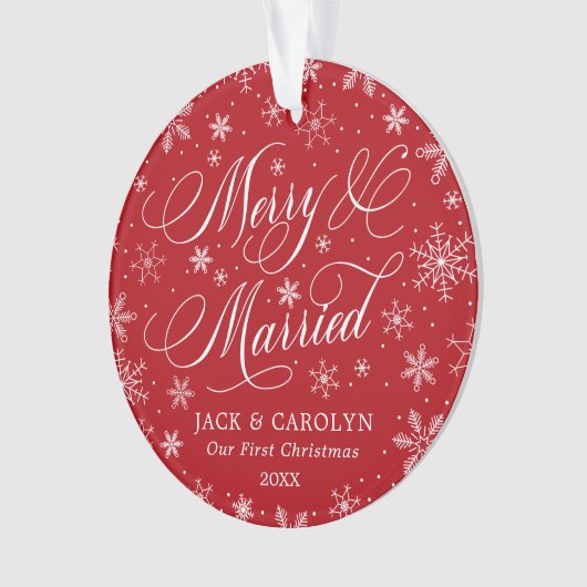 Merry & Married First Christmas Foto Ornament (voorkant)