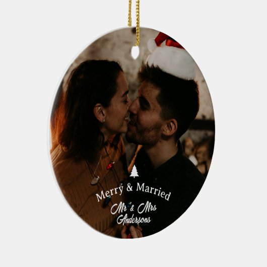 Merry & Married First Christmas-scriptfoto Keramisch Ornament (Rechts)