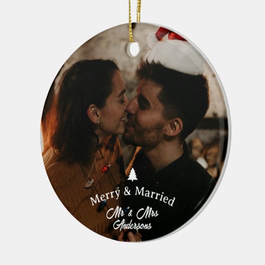 Merry & Married First Christmas-scriptfoto Keramisch Ornament (Links)