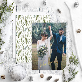 Merry & Married Forest Waterverf Wedding Foto Folie Feestdagenkaart