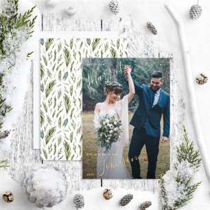 Merry & Married Forest Waterverf Wedding Foto Folie Feestdagenkaart