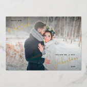 Merry & Married Forest Waterverf Wedding Foto Folie Feestdagenkaart (Voorkant)