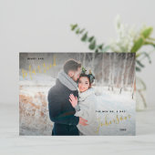 Merry & Married Forest Waterverf Wedding Foto Folie Feestdagenkaart (Staand Voorkant)