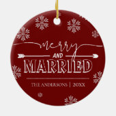 Merry & Married Gepersonaliseerde foto Kerstfoto Keramisch Ornament (Achterkant)