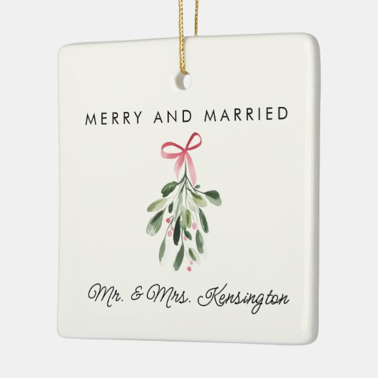 Merry & Married Gepersonaliseerde Pas getrouwd Wed Keramisch Ornament (Links)