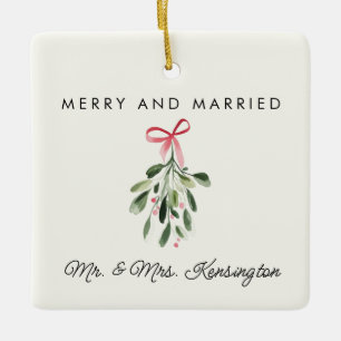 Merry & Married Gepersonaliseerde Pas getrouwd Wed Keramisch Ornament