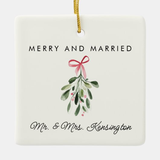 Merry & Married Gepersonaliseerde Pas getrouwd Wed Keramisch Ornament (Voorkant)