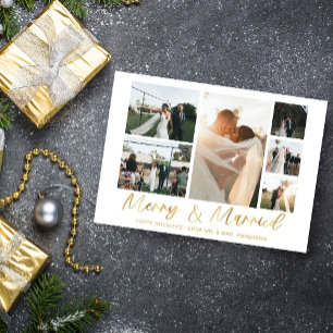 Merry & Married Gold 6 Multi Photo Holiday Kaart