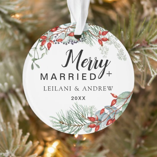 Merry Married Greenery Berry Foliage Ornament (Boom)