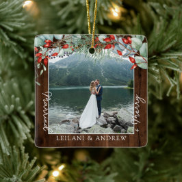 Merry Married Greenery Waterverf Foto Dark Wood Keramisch Ornament