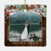 Merry Married Greenery Waterverf Foto Dark Wood Keramisch Ornament (Achterkant)
