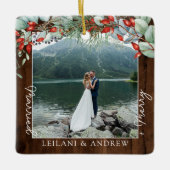 Merry Married Greenery Waterverf Foto Dark Wood Keramisch Ornament (Voorkant)