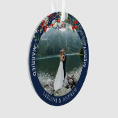 Merry Married Greenery Waterverf Foto Navy Blue Ornament (voorkant)