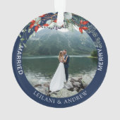 Merry Married Greenery Waterverf Foto Navy Blue Ornament (achterkant)