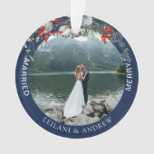 Merry Married Greenery Waterverf Foto Navy Blue Ornament (voorkant)