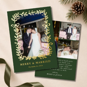 Merry & Married Groen Elegante Strikken 4 Foto Huw Folie Feestdagenkaart