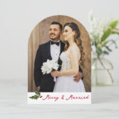 Merry & Married Handwritten 2 Photo Christmas Card Kaart (Staand voorkant)