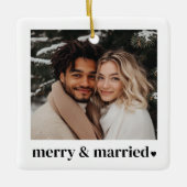 Merry & Married Heart Foto Keramisch Ornament (Voorkant)