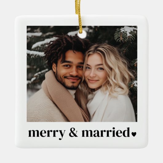 Merry & Married Heart Foto Keramisch Ornament (Voorkant)