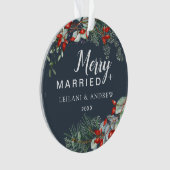 Merry Married Holly Greenery Christmas Grey Ornament (voorkant)