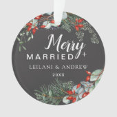 Merry Married Holly Greenery Christmas Grey Ornament (voorkant)