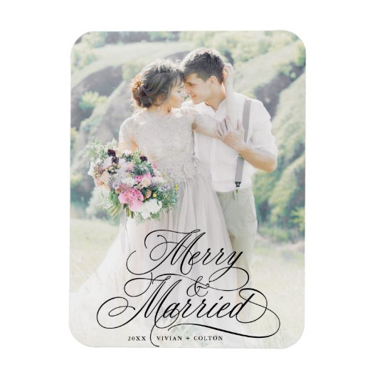 Merry & Married Jonggehuwden Eerste Kerstdag Foto Magneet (Verticaal)