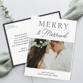 Merry Married Modern Blue Script-foto Kerstmis Feestdagenkaart