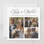 Merry & Married Modern Elegant Script 3 Foto Feestdagenkaart (Voorkant)